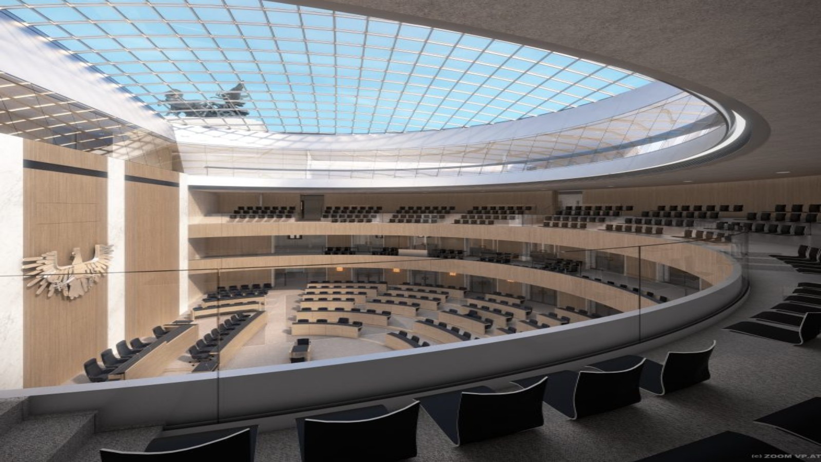 Nationalratssitzungssaal neu, Blick von der BesucherInnengalerie.