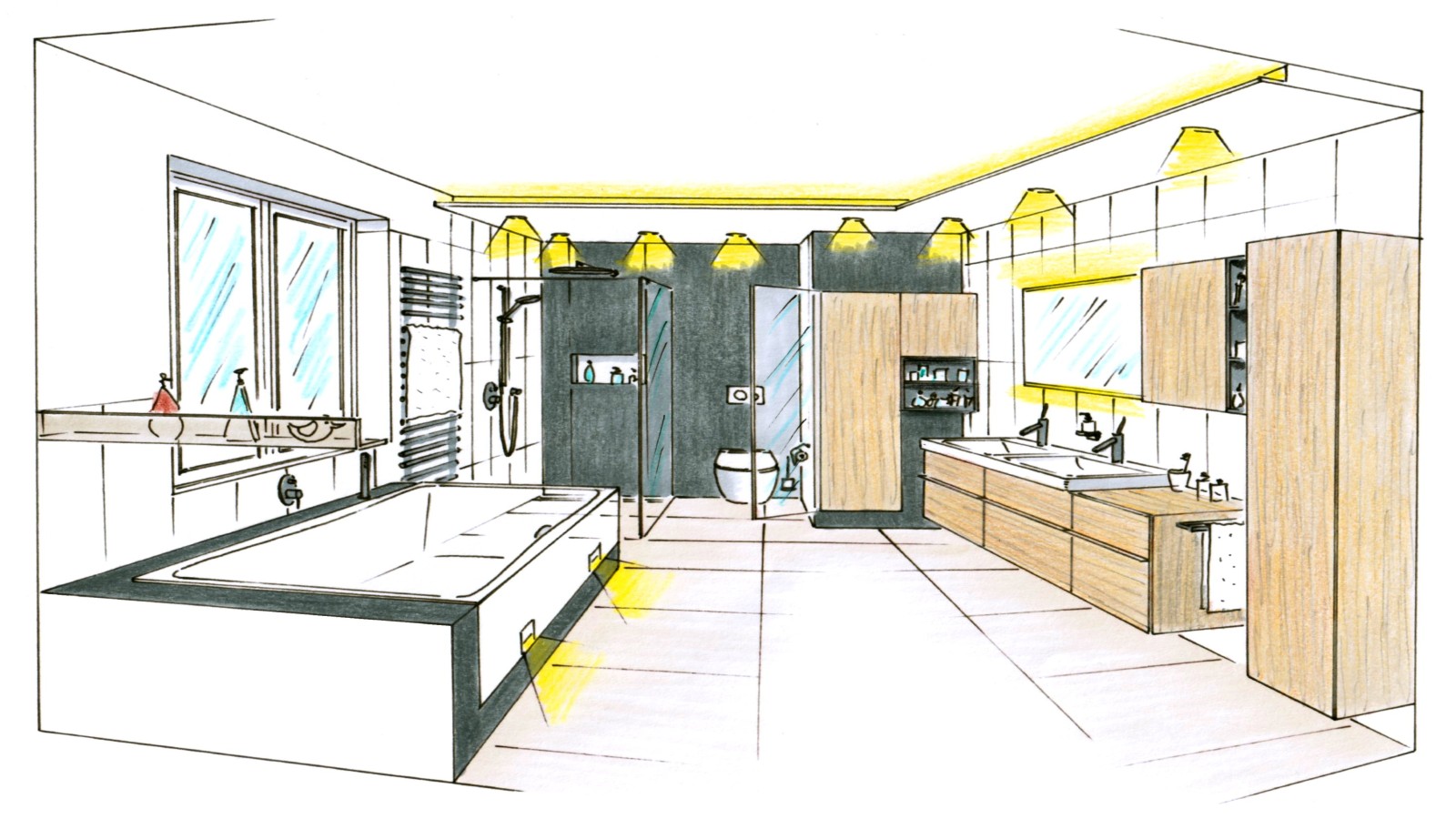 Skizze einer Privatbad-Planung