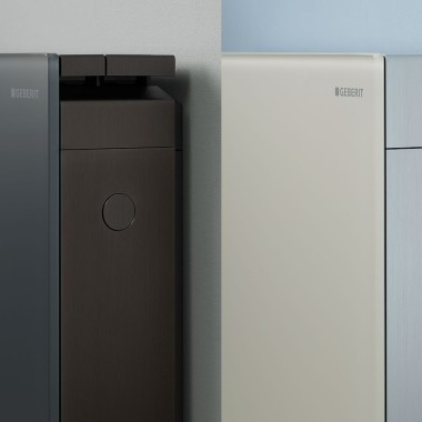 Geberit Monolith mit Seitenverkleidung in schwarzchrome und aluminium