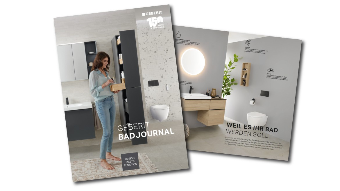 Geberit Badjournal mit vielen Produkten und Einrichtungsideen fürs Badezimmer. (c) Geberit