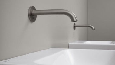Geberit Piave Wandarmatur für den Waschtisch im runden Design in Edelstahl gebürstet