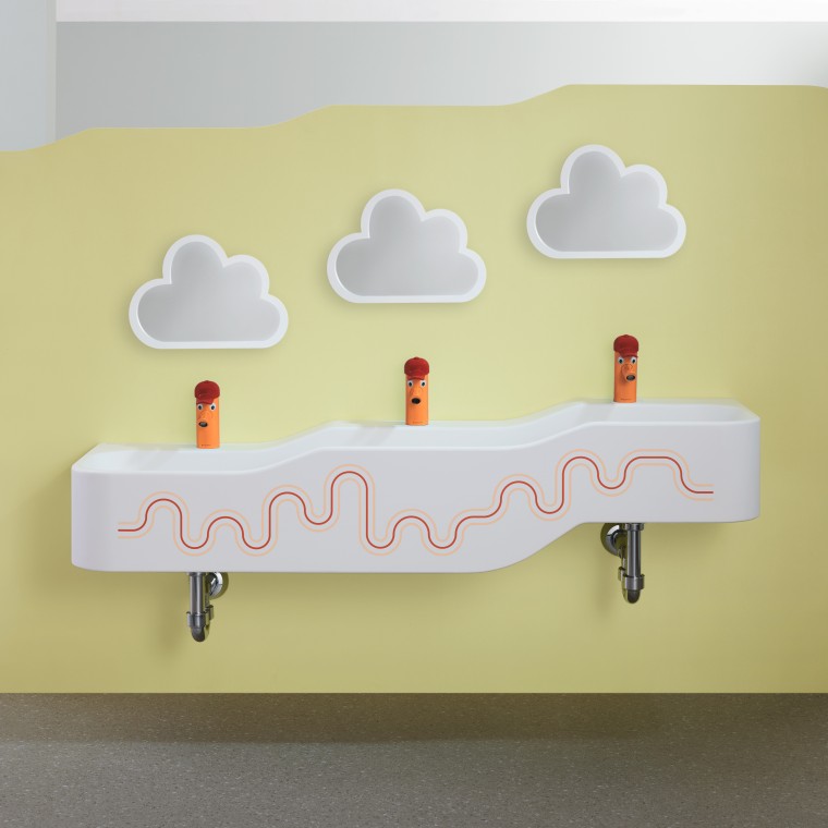 Geberit Bambini Waschlandschaft in Karminrot und Orange Geberit Bambini Waschlandschaft in Karminrot und Orange