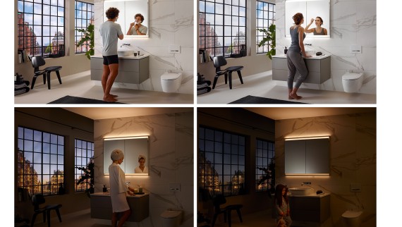 Unterschiedliche Lichtstimmungen im Bad mit dem Lichtkonzept Geberit ComfortLight (© Geberit) Unterschiedliche Lichtstimmungen im Bad mit dem Lichtkonzept Geberit ComfortLight (© Geberit)