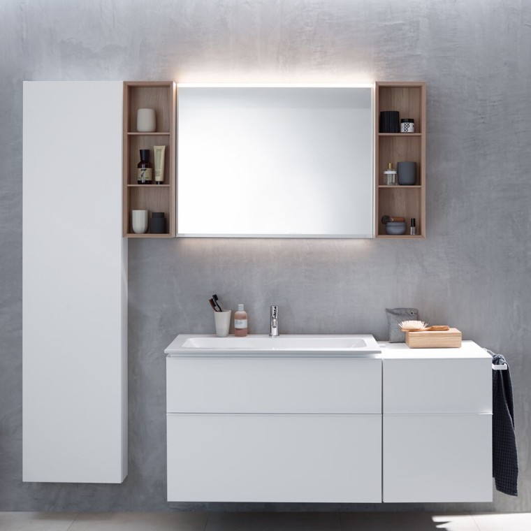 Geberit iCon Waschtischunterschrank mit Seiten- und Hochschrank und Regalen Geberit iCon Waschtischunterschrank mit Seiten- und Hochschrank und Regalen