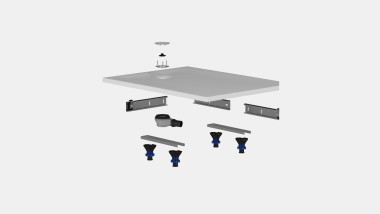 Für den korrekten Einbau bietet Geberit ein erprobtes Set mit Füssen und Traversen an. Für die Ausrichtung und Höhenanpassung der Füße ist kein Werkzeug erforderlich. Für den korrekten Einbau bietet Geberit ein erprobtes Set mit Füssen und Traversen an. Für die Ausrichtung und Höhenanpassung der Füße ist kein Werkzeug erforderlich.