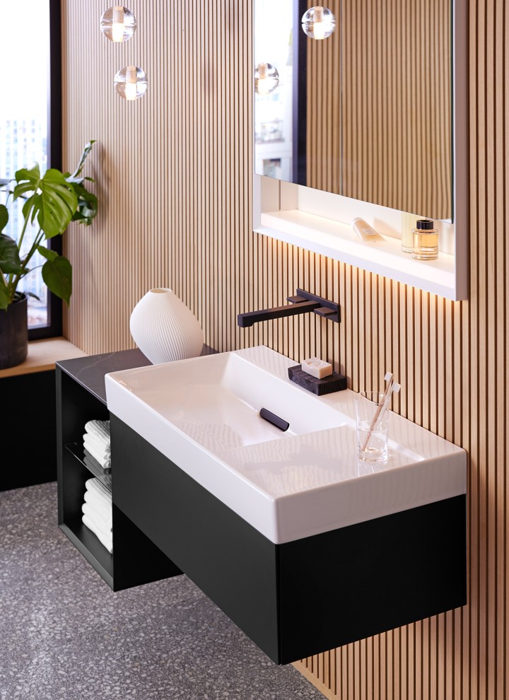 Produkte in Schwarz matt aus der Badserie Geberit ONE (© Geberit) Produkte in Schwarz matt aus der Badserie Geberit ONE (© Geberit)