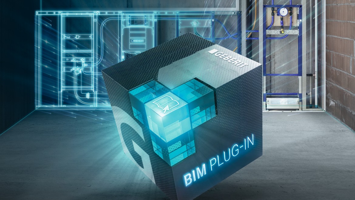 BIM-Plug-in-Quadrat mit Konzept-Badbaustelle im Hintergrund BIM-Plug-in-Quadrat mit Konzept-Badbaustelle im Hintergrund