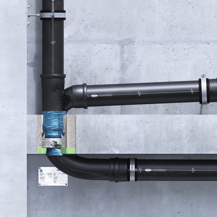 In der Decke eingelassenes Geberit Rohrschott90 Plus EN mit EPS/XPS-Dämmung