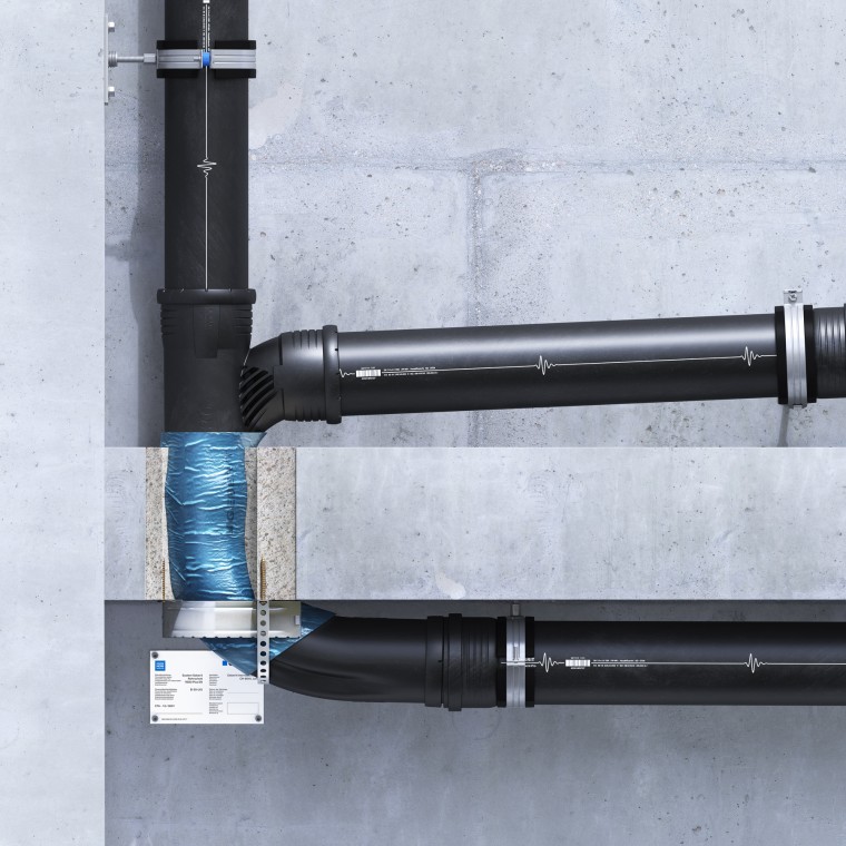 Geberit Silent-Pro SuperTube: Aufgesetzte Installation des Rohrschotts in U-Form