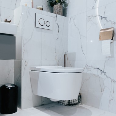 Das Dusch-WC Geberit AquaClean, kombiniert mit der Betätigungsplatte Sigma21