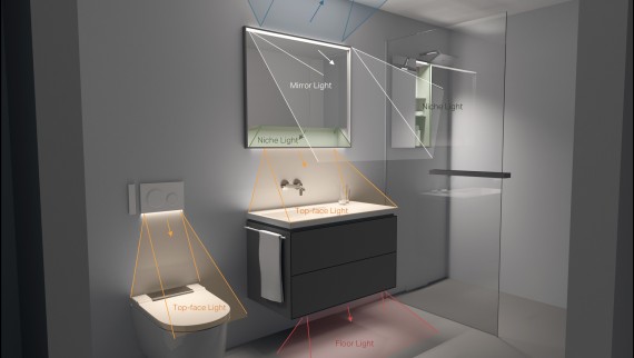 Grafik zeigt die verschiedenen beleuchteten Zonen im Badezimmer am WC, Waschplatz und bei der Dusche (© Tribecraft) Grafik zeigt die verschiedenen beleuchteten Zonen im Badezimmer am WC, Waschplatz und bei der Dusche (© Tribecraft)