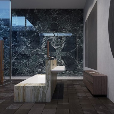 Die Badewanne Geberit Tawa sowie die Badserie Geberit ONE sorgen für einen stimmigen Gesamtauftritt (©Bloomrealities/HTA für H.O.M.E. Haus 2022)