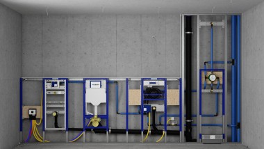 Geberit Duofix Vorwandinstallation und Spülkasten in einer Systemwand