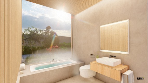 In dem sechs Quadratmeter großen Badezimmer sollte man ein Gefühl der Ruhe und Gelassenheit verspüren (© Bjerg Arkitektur) In dem sechs Quadratmeter großen Badezimmer sollte man ein Gefühl der Ruhe und Gelassenheit verspüren (© Bjerg Arkitektur)