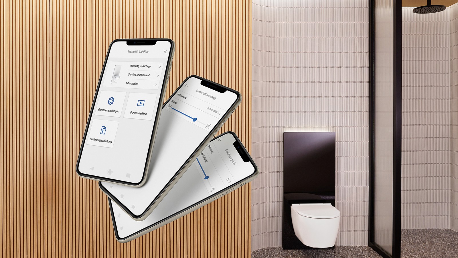 Geberit Home, um das neue Geberit Monolith Plus Sanitärmodul einzustellen (© Geberit)
