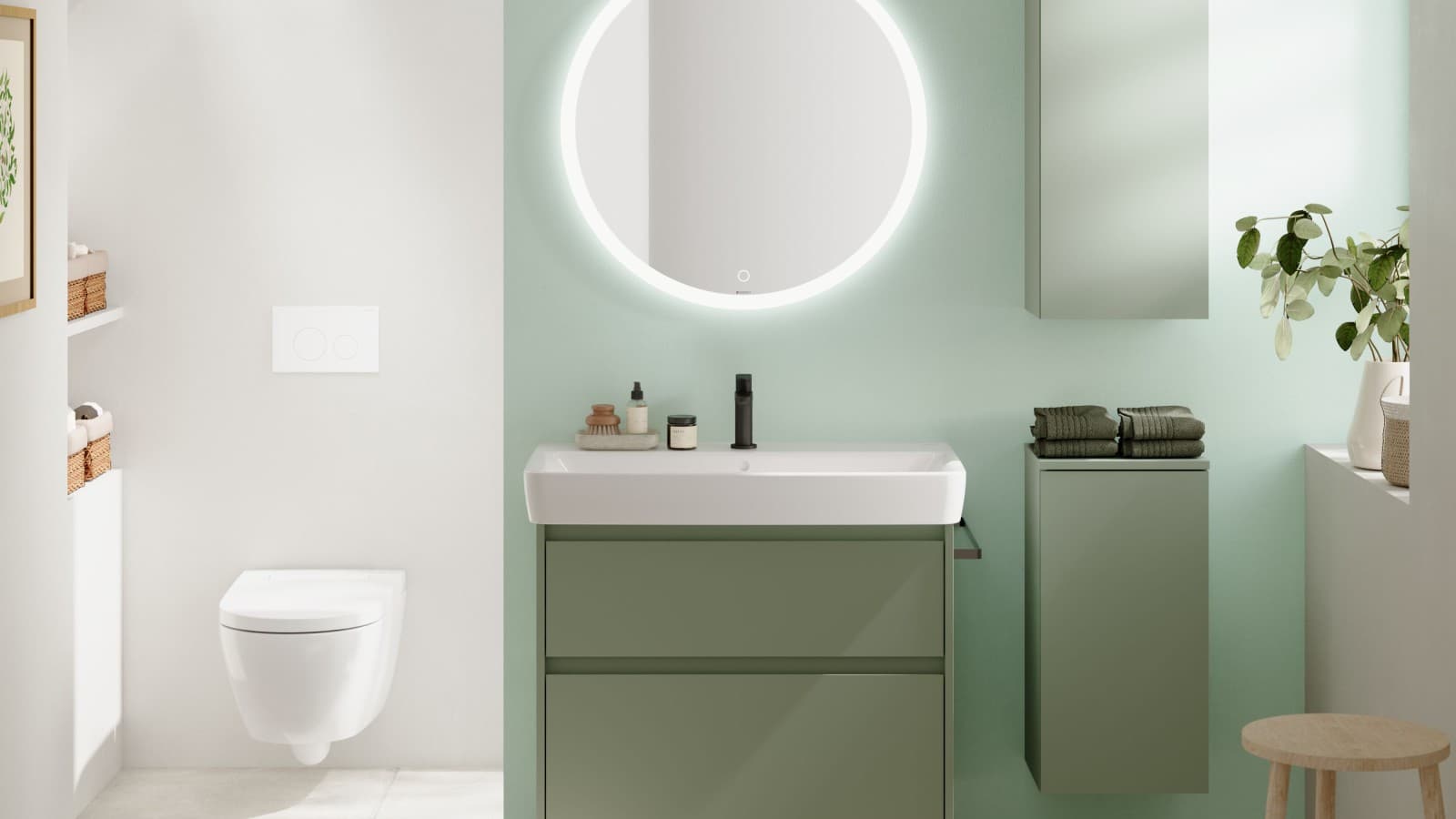 Geberit Renova Plan Waschtisch in der Trendfarbe Salbeigrün Geberit Renova Plan Waschtisch in der Trendfarbe Salbeigrün