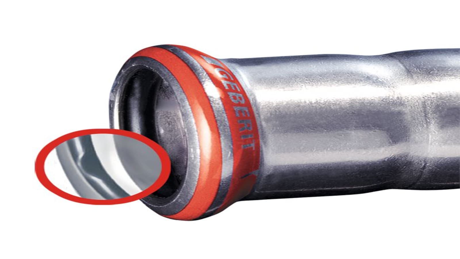 Geberit Mapress C-Stahl Fitting mit rotem Pressindikator und schwarzem O-Ring Geberit Mapress C-Stahl Fitting mit rotem Pressindikator und schwarzem O-Ring