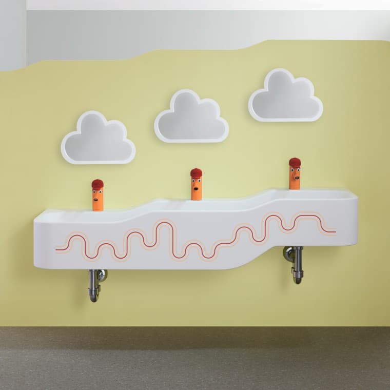 Geberit Bambini Waschlandschaft in Karminrot und Orange Geberit Bambini Waschlandschaft in Karminrot und Orange