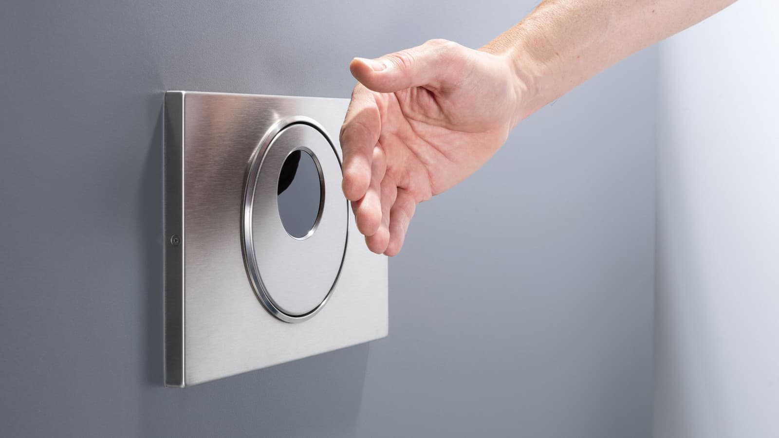 Berührungslose Geberit Sigma10 Betätigungsplatte Fernbetätigung, rund, mit Hand Berührungslose Geberit Sigma10 Betätigungsplatte Fernbetätigung, rund, mit Hand