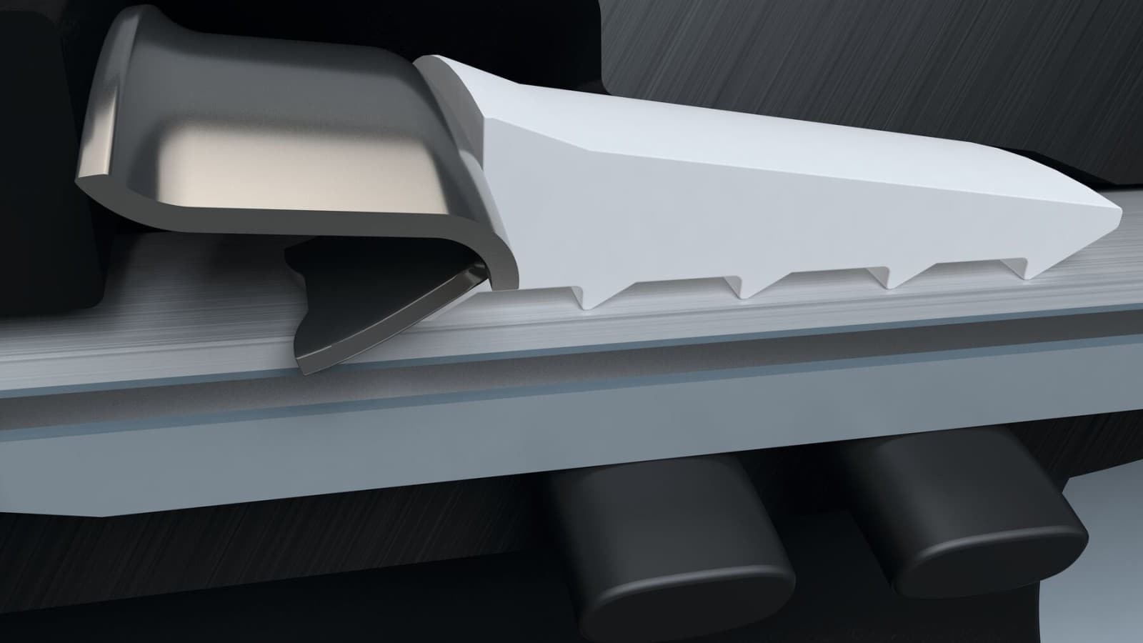 Die Haltekralle mit Edelstahleinlage sorgt für den sicheren Halt des Geberit PushFit Fittings Die Haltekralle mit Edelstahleinlage sorgt für den sicheren Halt des Geberit PushFit Fittings